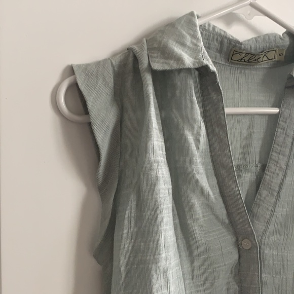 Blue/Grey Cut-Off Button Up Shirt | Size: S - Picture 4 of 5